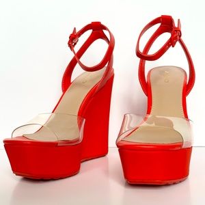 Red Aldo Platform Wedges